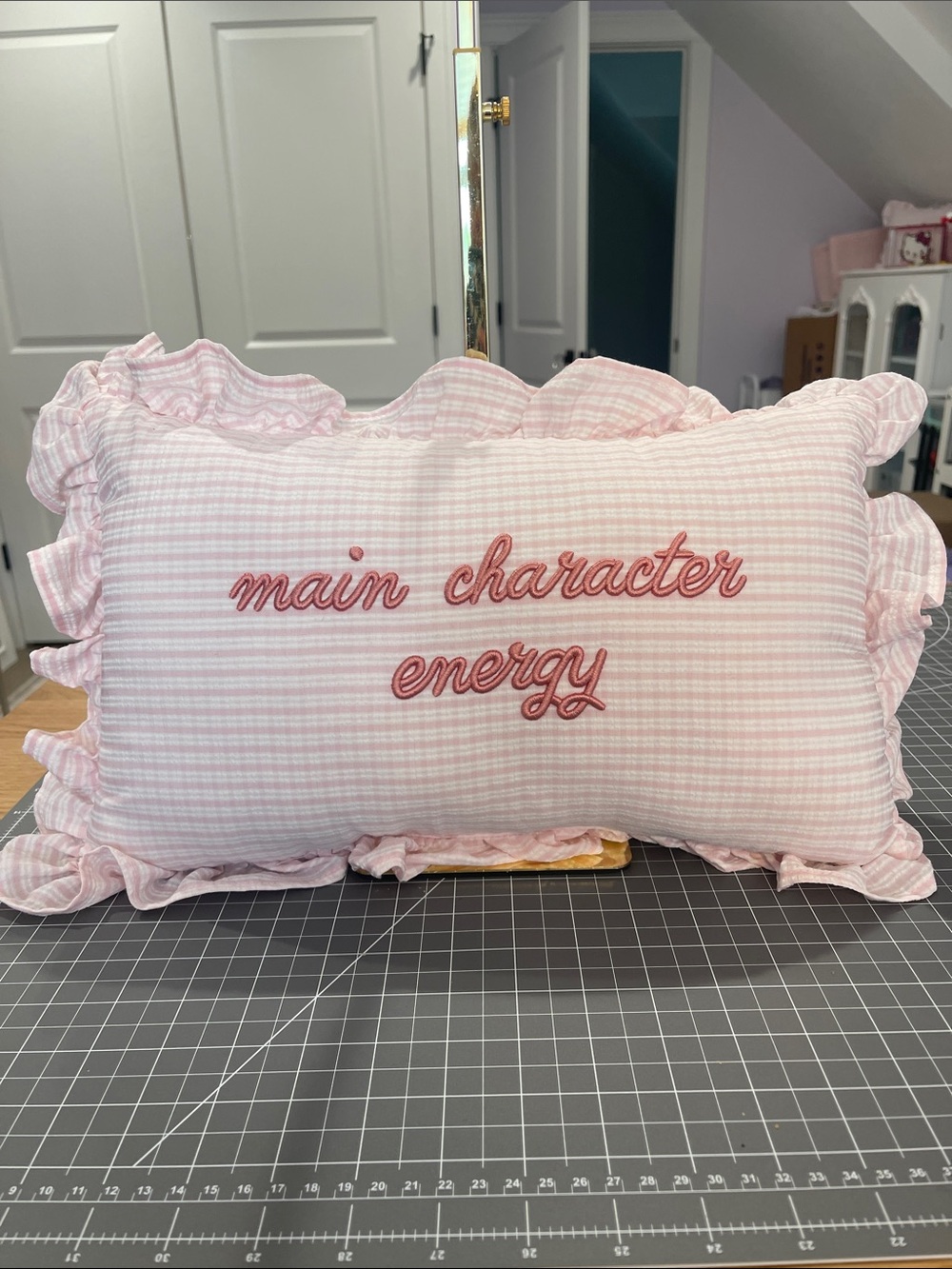 Main Character Energy Pink Ruffle Accent Pillow